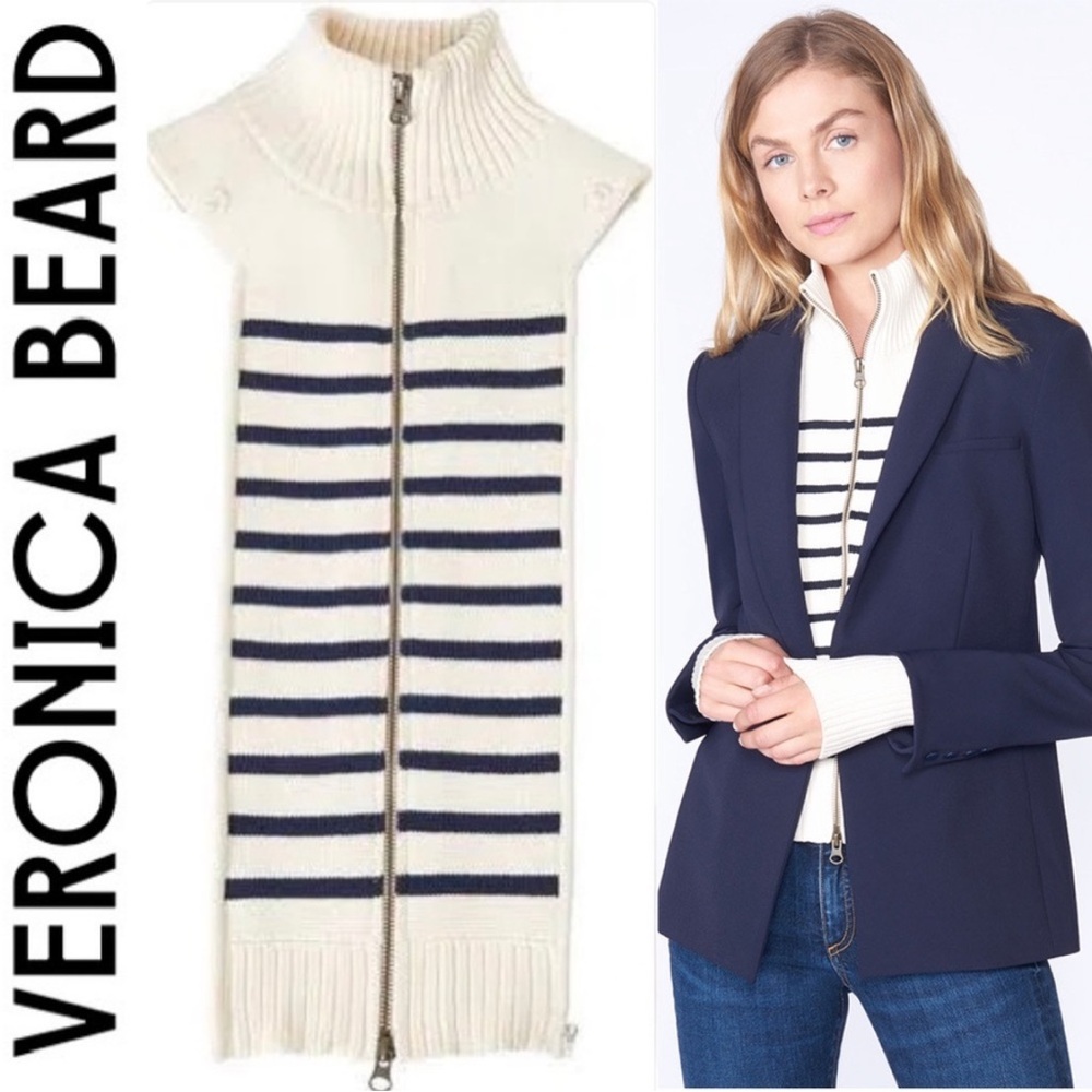 $248 Veronica Beard TACAYA Nautical Navy White Stripe Dickey Jacket Insert